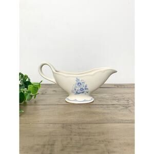 Vintage Homer Laughlin Blue Floral Gravy Boat Sauce Serving Dish Cottagecore